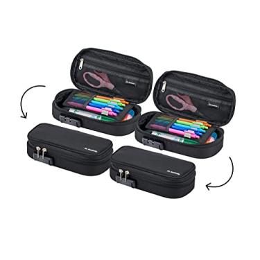 Imagem de Estojo de lápis It's Academic Lock, para material de escritório e escolar, bolsa organizadora de viagem, compacta, alta capacidade, peso leve, preto, pacote com 2