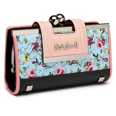 Imagem de Carteira feminina de couro de grande capacidade, carteira longa de grande capacidade, com compartimentos e clipes para 10 cartões, e carteira zero com fivela no meio, Azul-claro - B, Vintage