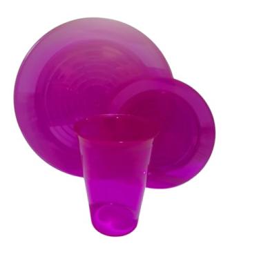 Imagem de Kit 10 Pratos P/Sobremesa 10 Pratos P/Refeição 10 Copos Festa Descartáveis Resistentes (LILÁS, COPOS 200 ML)