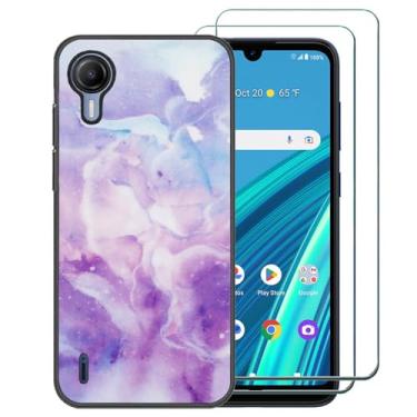 Imagem de Ranyi Capa para Cricket Debut S2 com protetor de tela, AT&T Calypso 4, estampa de mármore celeste, ultrafina, proteção TPU de borracha de silicone para Cricket Debut S2/ATT Calypso 4 - roxo