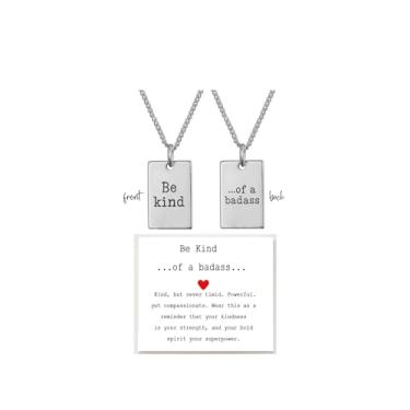 Imagem de LIU JUN Colar Be Kind Of A Badass para mulheres, To Best Friends Sorority Sisters Pingente quadrado inspirador pulseira de aço inoxidável joia de presente de amizade, Aço inoxidável, Sem Pedra