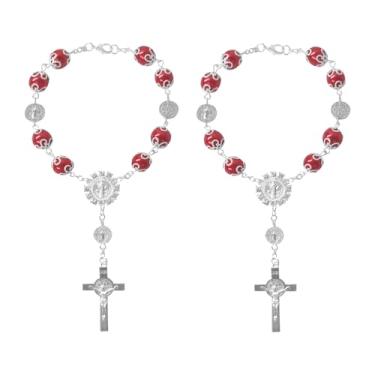 Imagem de Hbxdeco 2 peças rosário de carro para espelho retrovisor, pingente de rosário de espelho retrovisor automático de bênção cruzada personalizado, rosário universal para espelho retrovisor de carro,