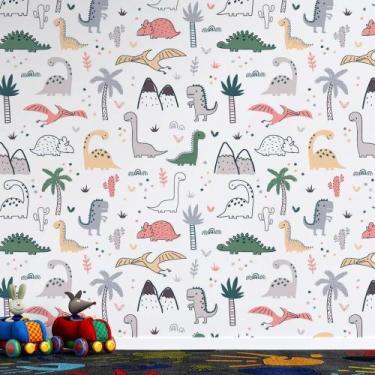 Imagem de Papel de Parede Dinossauros Coloridos - AloPapers, 1,50m de largura, 2