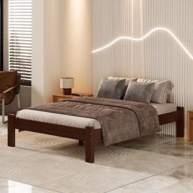Imagem de Cama De Casal Turca De Madeira Maciça Reforçada Castanho Nemargi