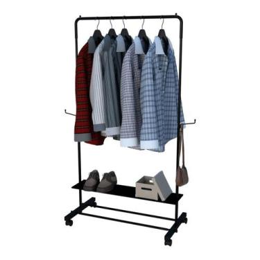 Imagem de Arara De Roupas Aço Prateleira Sapateira Cabideiro Rodinhas - Di Carlo