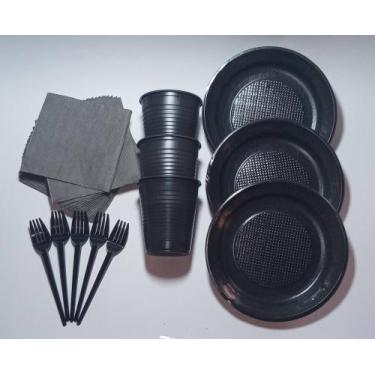 Imagem de Kit descartaveis coloridos para festa, garfo, prato, copo e guardanapo