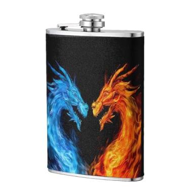 Imagem de Cantil de bolso de aço inoxidável com dragão ardente para homens e mulheres bebendo casamento, frascos vintage para churrasco, bar, festa, escalada, pesca, bandeira, 236 ml