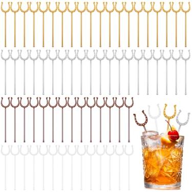 Imagem de Teenyyou 80 peças de mexedores de bebidas Derby Bulk Kentucky Plastic Swizzle Sticks em forma de U em forma de ferradura de café agitadores de coquetel reutilizáveis corrida de cavalos palitos de