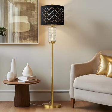 Imagem de Oneach Luminária De Chão De 63,75" Para Sala De Estar, Luminária Dourada Moderna Com Luz Noturna De Vidro Led, Luminária De Pé Vintage Com Abajur De Tambor Preto, Luminária Alta De Luxo Exclusiva Pa