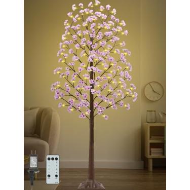 Imagem de TiYiViRi Árvore De Cerejeira De 7 Pés Com 144 Luzes Led, 432 Flores Rosa Exuberantes, Árvore De Cerejeira Iluminada Artificialmente Com Controle Remoto De 8 Modos, Temporizador Para Festa De Casamen