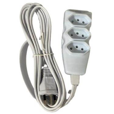 Imagem de Kit 4 Extensão Elétrica 3m 3p 10a 3 Tomadas Branco Megatron