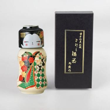 Imagem de Waraku Fuuka Conjunto de cerâmica soju de vinho de saquê tradicional japonês com 1 copo Ochoko e 1 garrafa Tokkuri presentes (Maiko Kokeshi Sakura)
