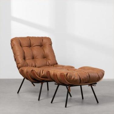 Imagem de Poltrona e Puff Costela Slim - Cognac - Abra Casa