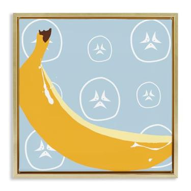 Imagem de Stupell Industries Design de arte de parede em tela emoldurada brilhante banana fruta dourado flutuante por Daniela Santiago, 45,7 x 45,7 cm