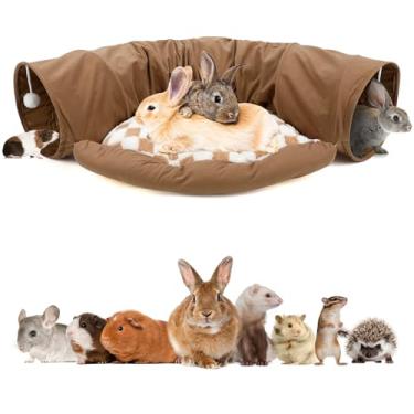 Imagem de BWOGUE Cama de túnel de coelho, tubos dobráveis 2 em 1, brinquedos com tapete removível para gatos, gatinhos, coelhos, porquinhos-da-índia, gatinhos (café)