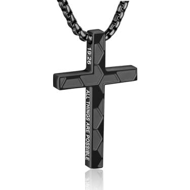 Imagem de WINFY Colar de cruz de futebol para meninos e homens, pingente de cruz cristã, versículo bíblico, corrente de aço inoxidável, 50 + 5 cm, joia de futebol, presente religioso para homens, Aço