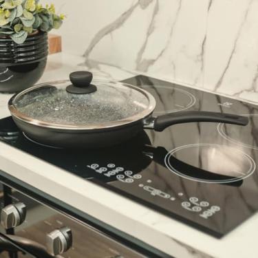 Imagem de Frigideira para Fogão Indução, Gás ou Elétrico Com Tampa Antiaderente Granito Preta Ø24cm (Preta)