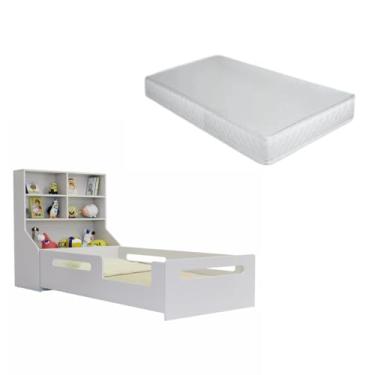 Imagem de Cama Solteiro Com Nichos e Prateleira Organizador de Brinquedos em Mdf Montessori