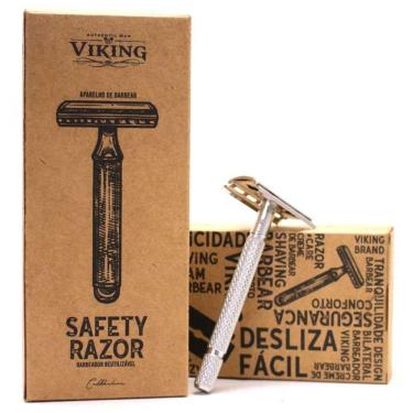 Imagem de Aparelho de Barbear Retrô de Metal Safety Razor Reutilizável Viking