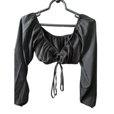Imagem de Cropped feminino Com  Elastico Moda Gringa Manga Longa - DIBYFL, Preto