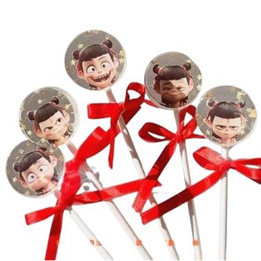 Imagem de Pirulitos, designs adoráveis de personagens de desenhos animados, levemente doces, cinco expressões fofas diferentes em pirulitos, presentes ideais para crianças em aniversários e Páscoa. 150 g