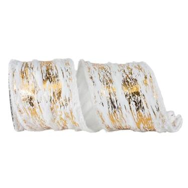 Imagem de Reliant Ribbon Fita de borda com fio para frizette metálico Furry Snow Cavern, branco/dourado