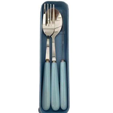 Imagem de Jogo Conjunto Talher 3 Peças Inox Estojo Garfo Faca Marmita Viagem (Azul)