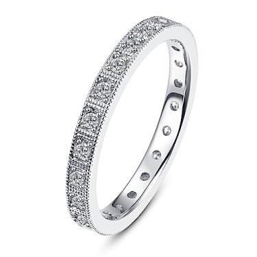 Imagem de AVECON 2 mm/2,5 mm zircônia cúbica/esmeralda/safira anéis eternidade para mulheres vintage empilhável anel de noivado zircônia cúbica aliança de casamento tamanho 5-9, Latão, Zircônia cúbica