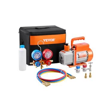 Imagem de VEVOR 3,5 CFM Bomba de vácuo e medidor de pressão de ar condicionado de uma fase kit de medidor de medidor de refrigeração de ar condicionado com mangueiras para R134a R12 R502a R410A R404 R407C