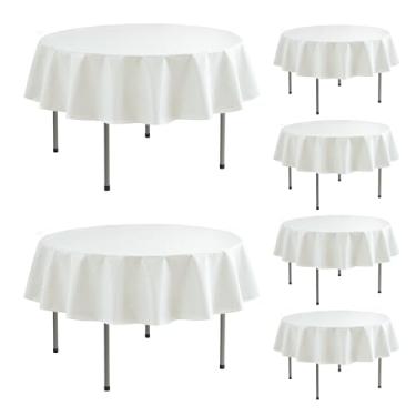 Imagem de Enjoyidea Toalha de mesa redonda de vinil com forro de flanela - pacote com 6 toalhas de mesa de plástico à prova d'água marfim 152 cm - Capas de tecido PEVA à prova de derramamento para piquenique