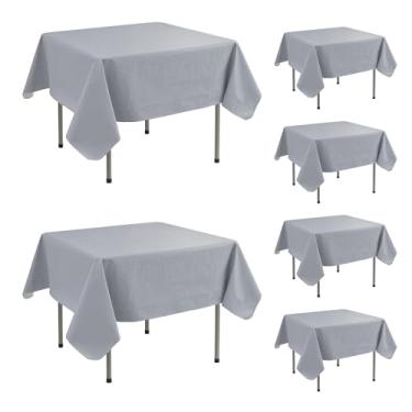 Imagem de Enjoyidea Toalha de mesa de vinil com forro de flanela - pacote com 6 toalhas de mesa quadradas cinza 137 x 137 cm à prova d'água capas de mesa de jantar de plástico para uso ao ar livre - pano oleado