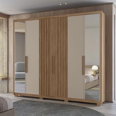 Imagem de Guarda Roupa Roupeiro Araguaia 6 Portas 4 Gavetas com Espelho Carvalho Fendy Moval