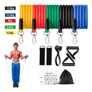 Imagem de Kit Elástico Extensor 11 Peças Exercício Funcional Tubing - SLB