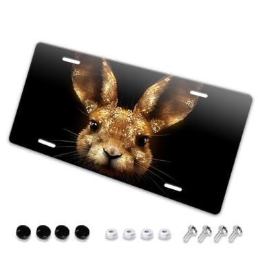 Imagem de Retrato geométrico de coelho digital geométrico pontos pontos linda capa de matrícula - etiqueta artística de alumínio para carro, à prova de ferrugem, design exclusivo novidade - 15 x 30 cm