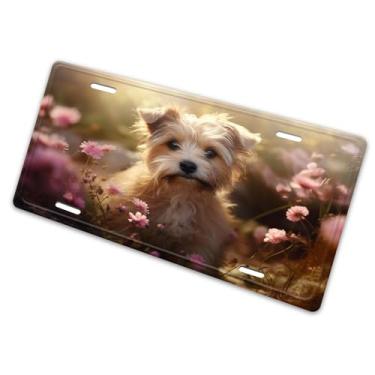 Imagem de Capa para placa de carro com pintura de flor de cachorro Cocker Spaniel inglês - etiqueta artística de carro, à prova de ferrugem, design exclusivo - 15 x 30 cm