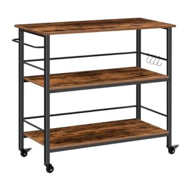 Imagem de Carrinho de Armazenamento Ilha com armazenamento, balcão de cozinha industrial com ganchos e compartimentos laterais, carrinho de cozinha de 3 camadas com estação de trabalho grande Carrinho de Armaze