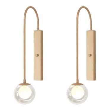 Imagem de Kit 2 Arandela Parede Globo Duplo Vidro Retangular Champagne