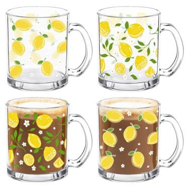 Imagem de Whaline 4 peças canecas de café de vidro limão com alça de folhas de limão xícaras de café canecas de bebida de verão para bebidas quentes e frias, água, chá, leite