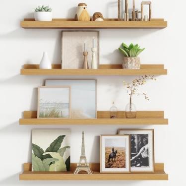 Imagem de Prateleiras flutuantes para parede, conjunto de 4, prateleiras de parede de 61 cm com borda longa, grande prateleira de livros de berçário para armazenamento de brinquedos, estante de livros para