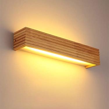 Imagem de HOSETEON Arandela longa de madeira, luminária de parede LED moderna, arandela de parede rasgada de madeira maciça com persiana acrílica, cabeceira retangular, luzes de parede internas