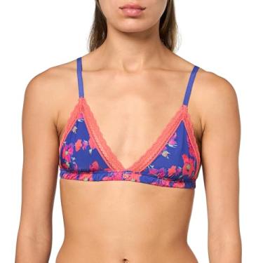 Imagem de HUGO Sutiã feminino de renda triangular com logotipo repetido, Floral azul, PP