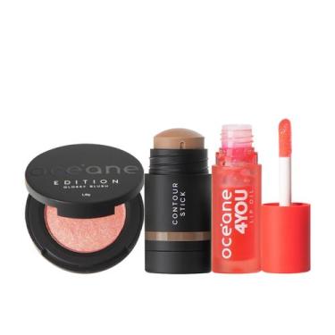 Imagem de Kit Océane Edition Mini Blush Glossy Rose Pink Contorno Marrom Médio e