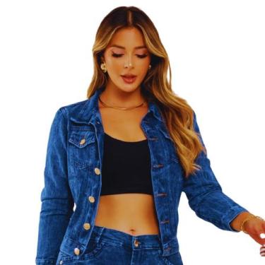 Imagem de  Jaqueta Jeans Feminina Marmorizada Moda Casual Elegância Sofisticação
