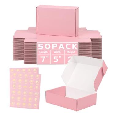 Imagem de DERZIFUN Caixas De Remessa 7X5X2 Polegadas Para Embalagem Correspondência, Pacote Com 50 Rosa Pequenas Empresas, Papelão Ondulado Recicláveis