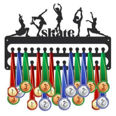 Imagem de SUPERDANT Suporte de medalha de skate para exibição de medalhas esportivas suporte de parede 30 ganchos preto fosco cintos de metal exibição de medalhas organizador de fita de corrida cabide de prêmio