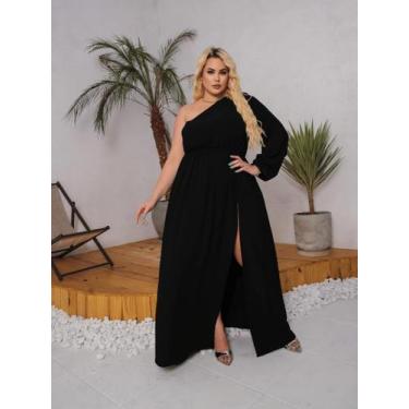 Imagem de Vestido Longo Plus Size Festa Manga Nula Fenda Faixa Amarração Ajustáv