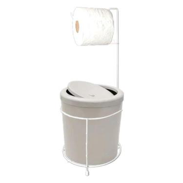 Imagem de Suporte Porta Papel Higiênico Branco Com Lixeira 5L Cesto Lixo Mármore
