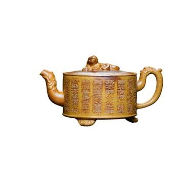 Imagem de SILINE Bule de chá de argila Yixing genuíno de 340 g, bule de chá Zisha amarelo dourado feito à mão, infusão de fermentação de kung fu, leão