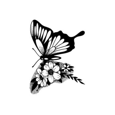 Imagem de Tatuagem Semipermanente, Flor de Borboleta DC-SHY-BB061, Tatuagens de Borboleta, Resistência, Dura de 1 a 2 Semanas, Aparência de Tatuagem Real, Resistente à Água,18 x 11 cm
