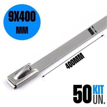 Imagem de 50x Abraçadeira ZIP Tie Termotape Cinta Lacre Aço Carbono 9x400mm - So